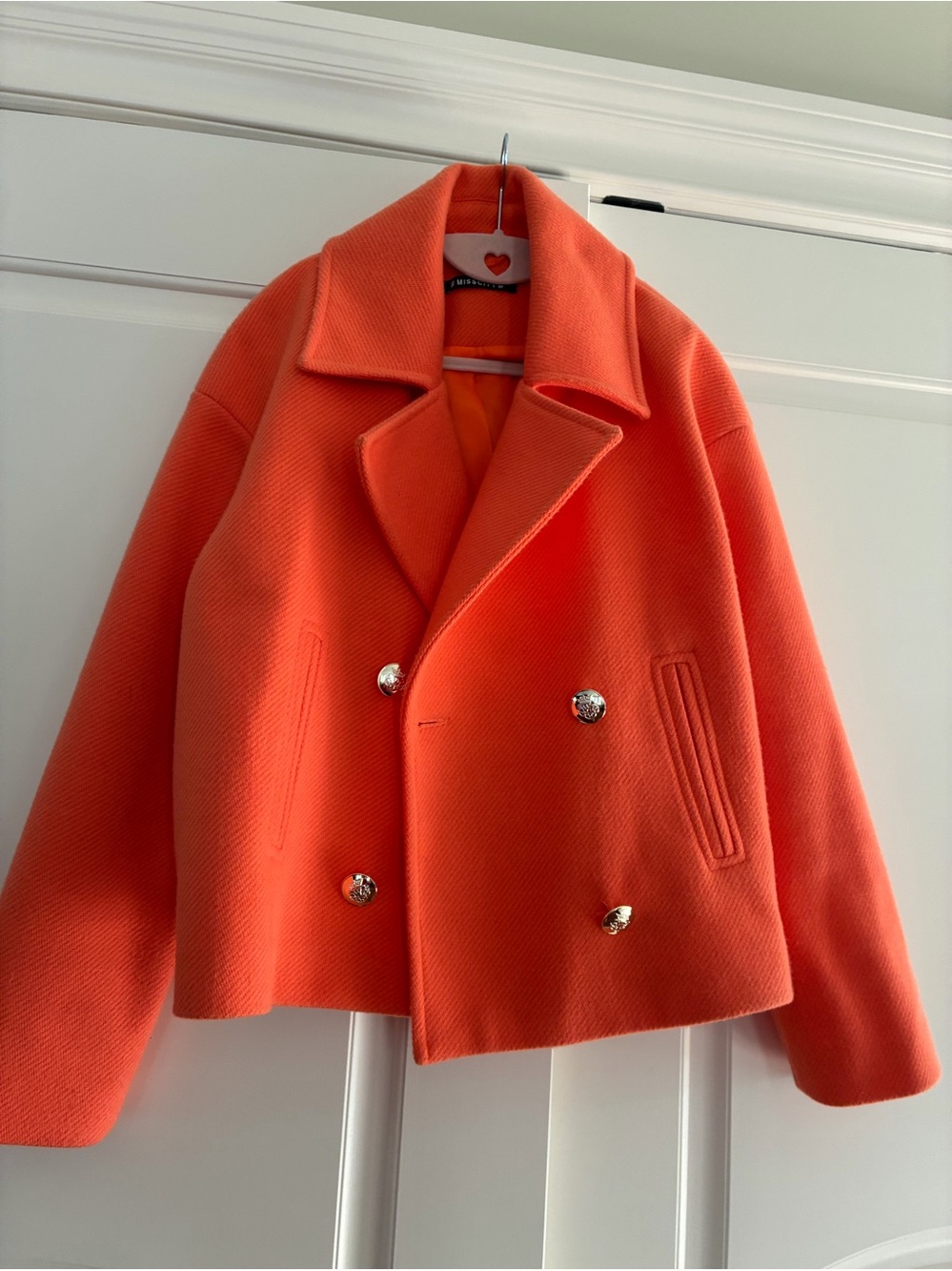 Cropped Double-Breasted Orange Wool Coat